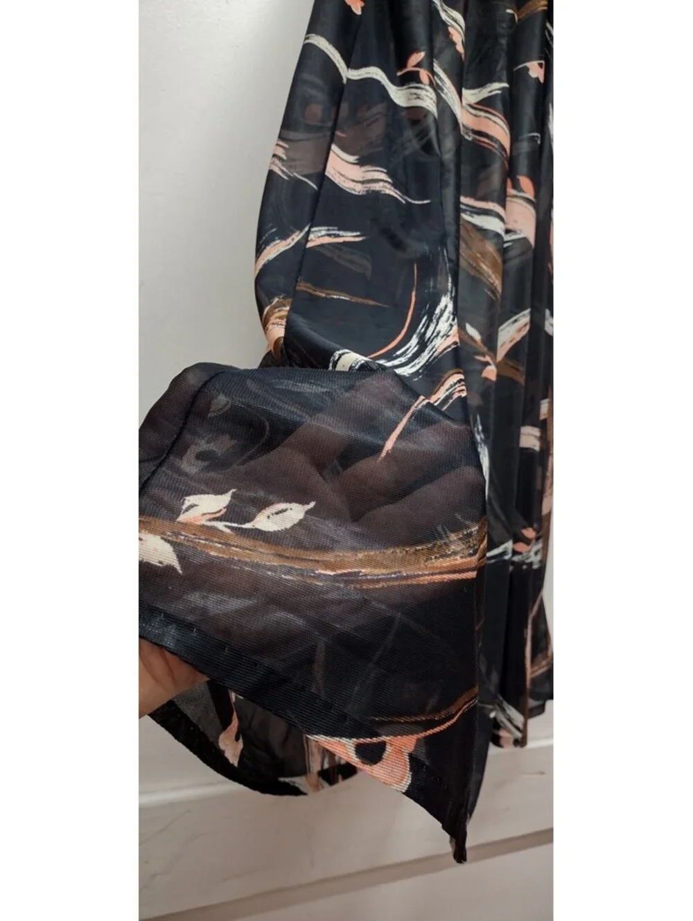 Vintage 1970s Maxi A-Line Swing Sheer Dress Size L/XL Black Sheer Nylon Pastels